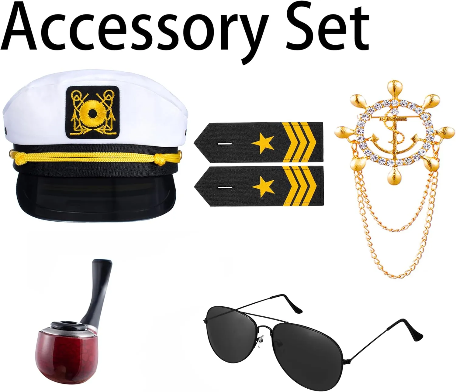6PCS Men's Yacht Captain Sailor Costume Adult Shirt Hat Accessories Set Party Cosplay