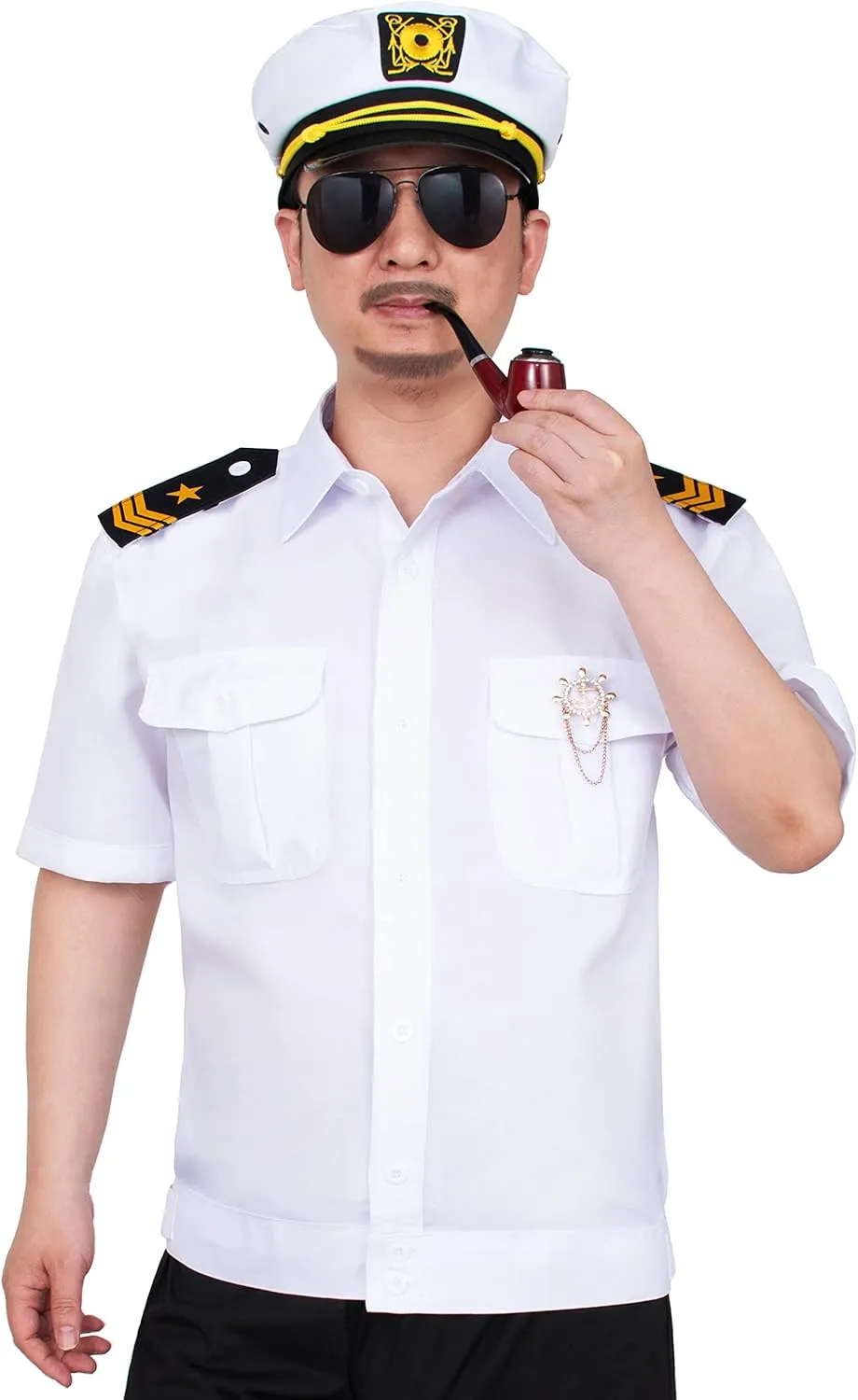 6PCS Men's Yacht Captain Sailor Costume Adult Shirt Hat Accessories Set Party Cosplay
