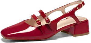 Coutgo Womens Mary Jane Chunky Low Heels Slingback Pumps Closed Square Toe Wedding Dress Shoes