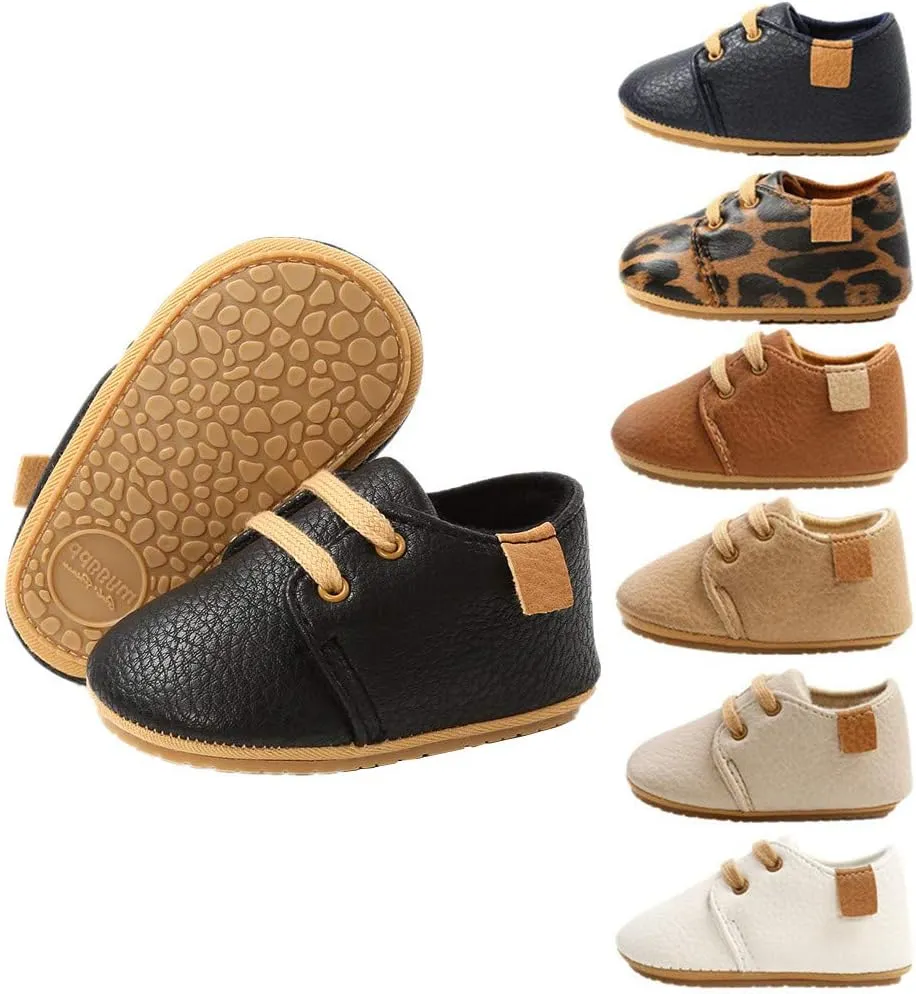 HsdsBebe Baby Boys Girls Oxford Shoes PU Leather Soft Rubber Sole Sneakers Anti-Slip Toddler Ankle Boots Infant Walking Shoes Moccasins