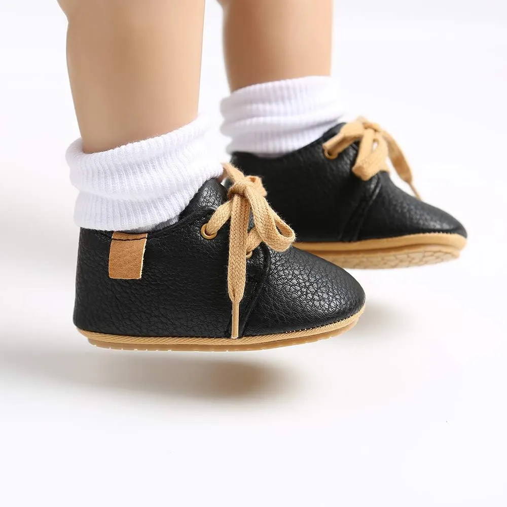 HsdsBebe Baby Boys Girls Oxford Shoes PU Leather Soft Rubber Sole Sneakers Anti-Slip Toddler Ankle Boots Infant Walking Shoes Moccasins