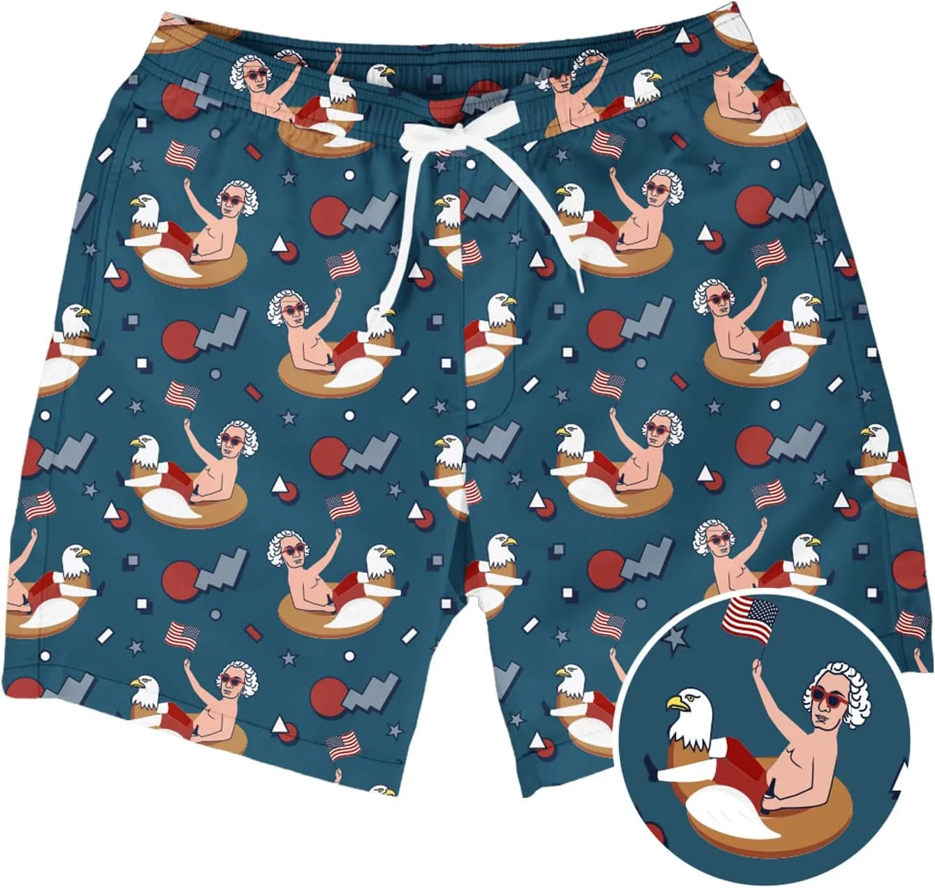 Tipsy Elves Men's USA Swimming Trunks 7'' Inseam 4 Way Stretch Fabric w/Mesh Liner Swim Trunks for Men Bathing Suit