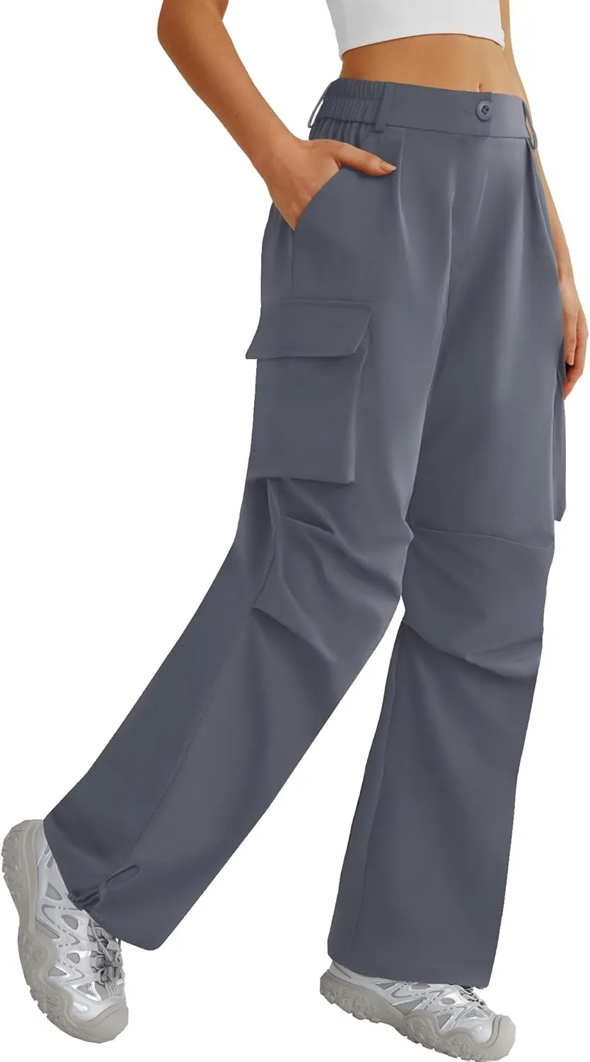 Women??s Hiking Pants Wide Leg Cargo Pants Quick Dry Lightweight Water-Resistant Travel Casual Trousers with 4 Pockets