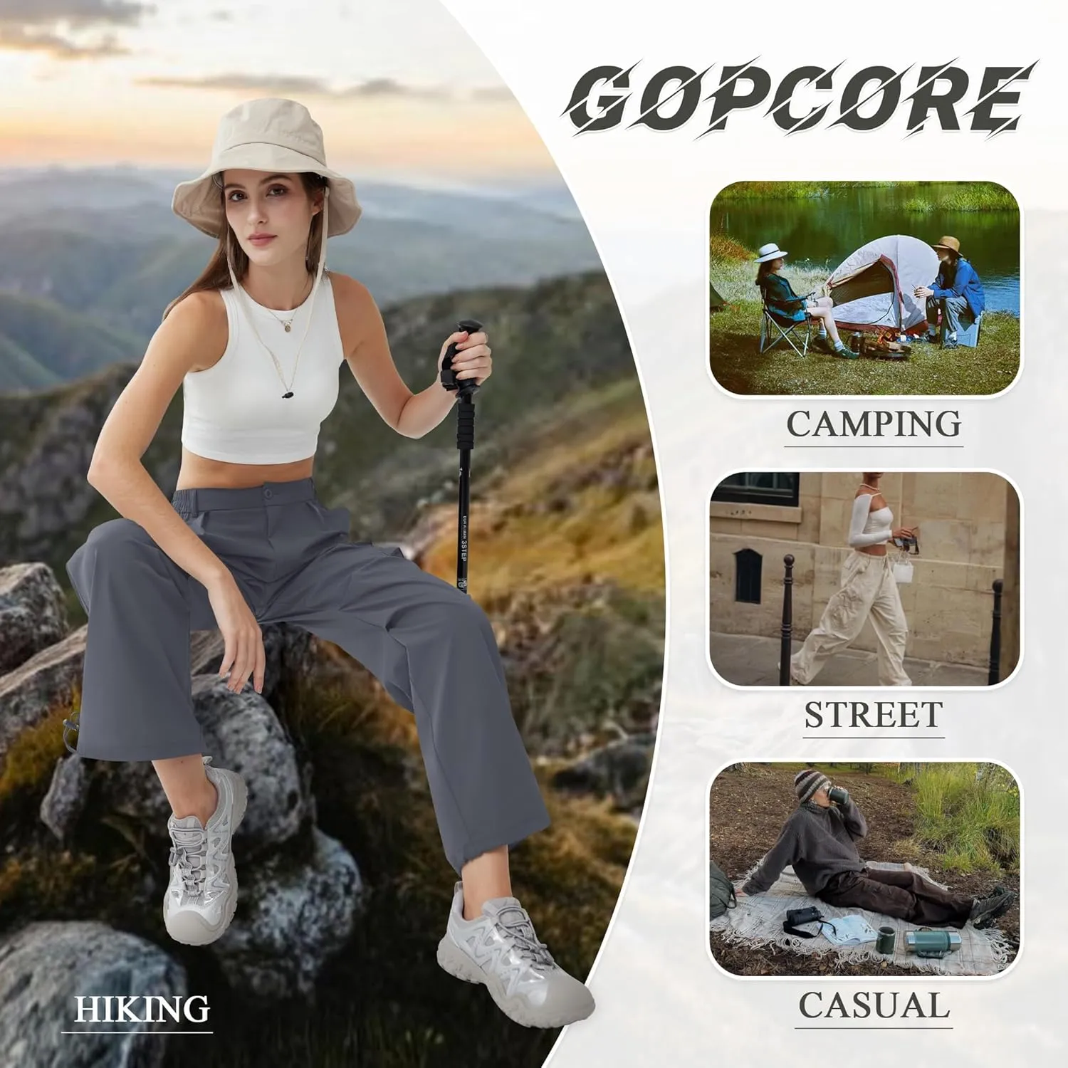Women??s Hiking Pants Wide Leg Cargo Pants Quick Dry Lightweight Water-Resistant Travel Casual Trousers with 4 Pockets