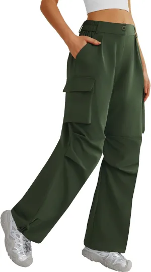 Women??s Hiking Pants Wide Leg Cargo Pants Quick Dry Lightweight Water-Resistant Travel Casual Trousers with 4 Pockets