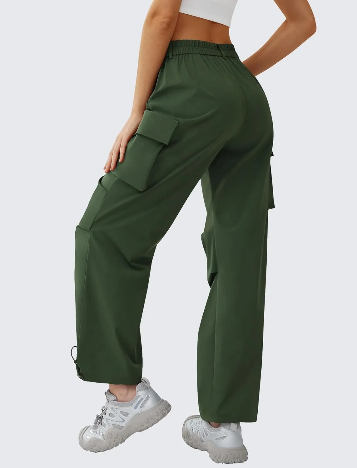 Women??s Hiking Pants Wide Leg Cargo Pants Quick Dry Lightweight Water-Resistant Travel Casual Trousers with 4 Pockets