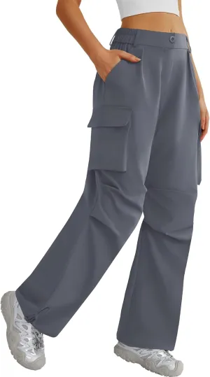 Women??s Hiking Pants Wide Leg Cargo Pants Quick Dry Lightweight Water-Resistant Travel Casual Trousers with 4 Pockets