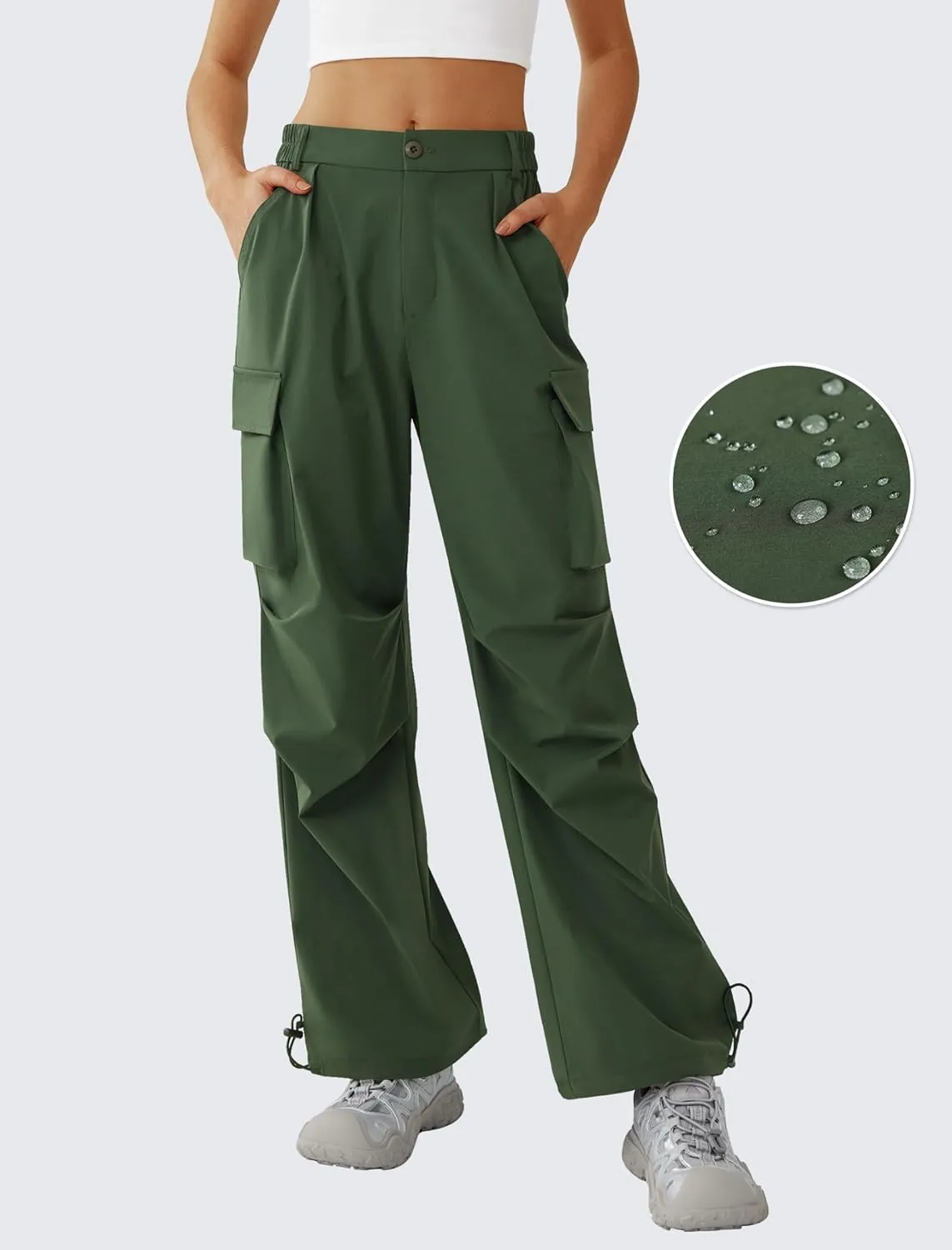 Women??s Hiking Pants Wide Leg Cargo Pants Quick Dry Lightweight Water-Resistant Travel Casual Trousers with 4 Pockets