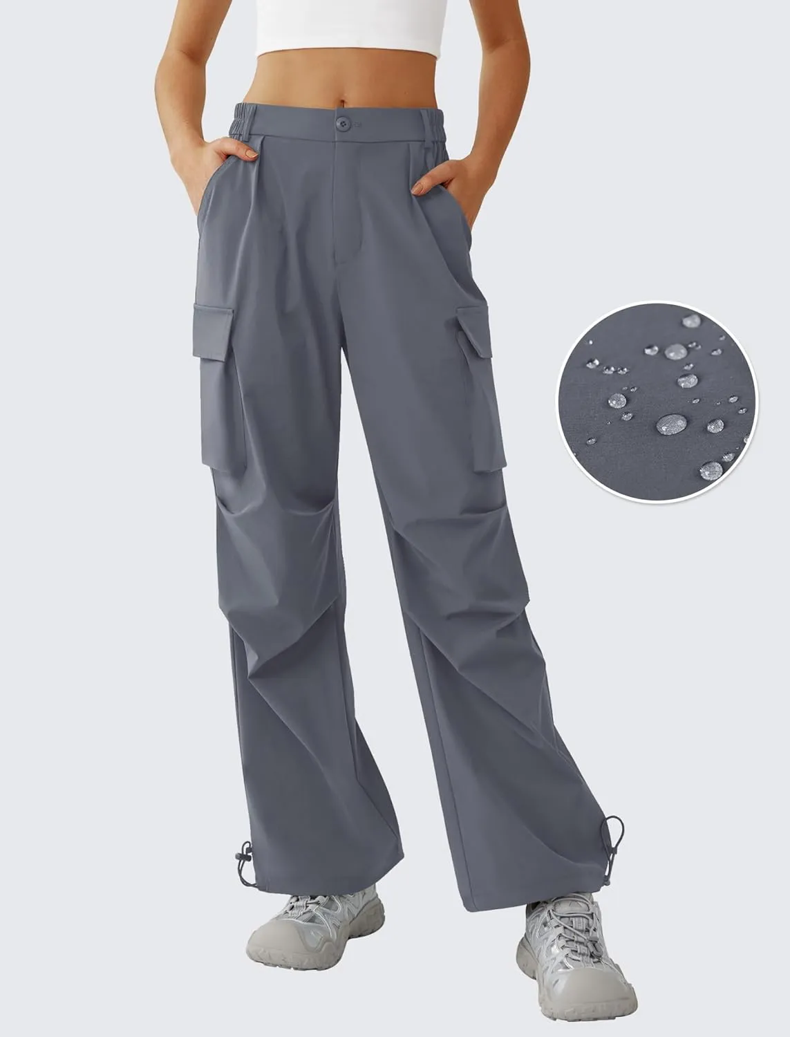 Women??s Hiking Pants Wide Leg Cargo Pants Quick Dry Lightweight Water-Resistant Travel Casual Trousers with 4 Pockets