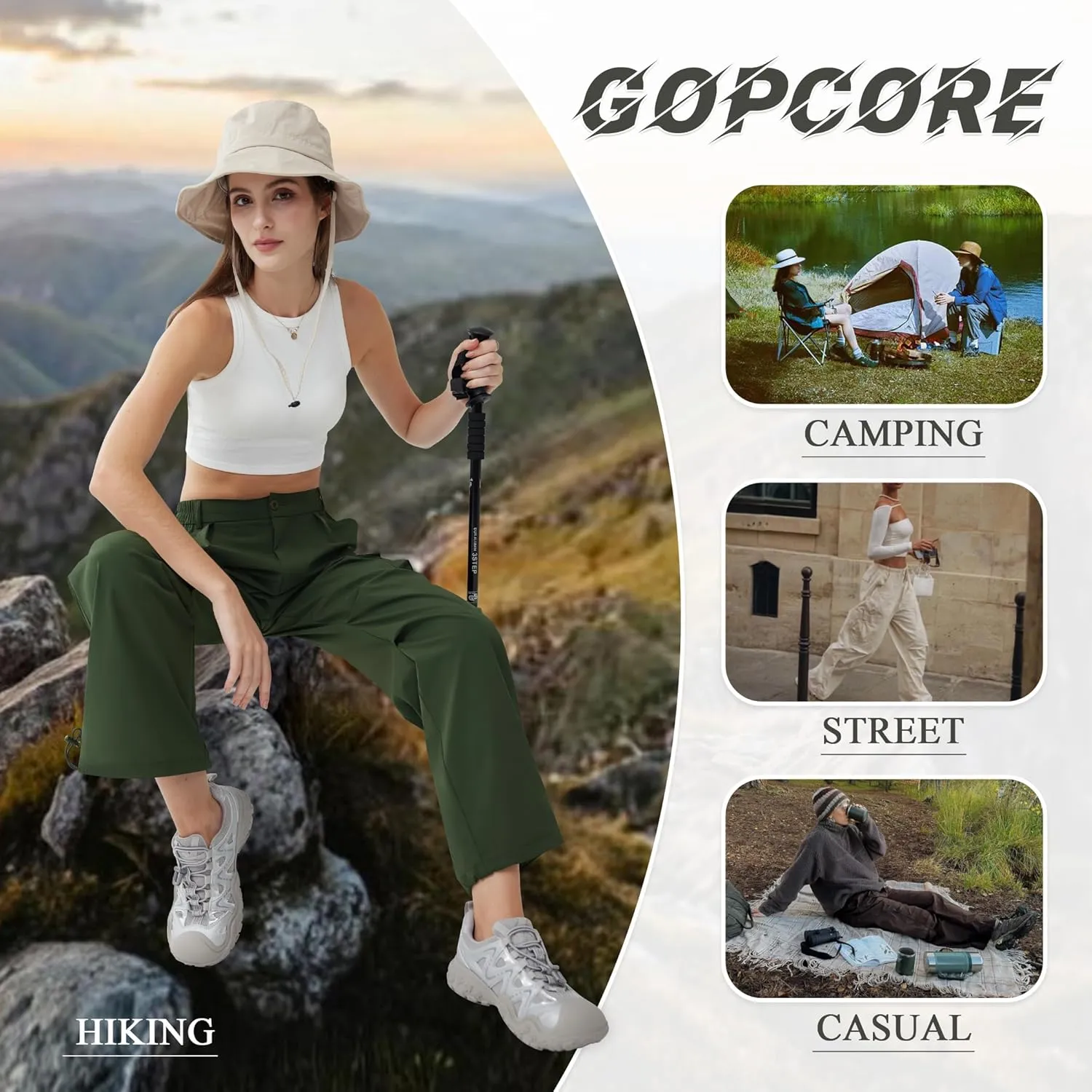Women??s Hiking Pants Wide Leg Cargo Pants Quick Dry Lightweight Water-Resistant Travel Casual Trousers with 4 Pockets