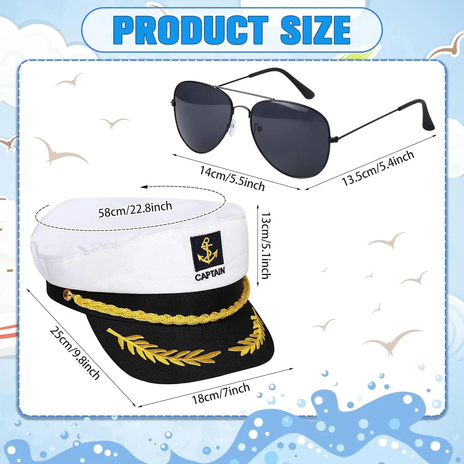 Yacht Captain Costume Set, Navy Costume Sailor Costume Accessories with Sailor Hat Scarf Captain Hat and Sunglasses